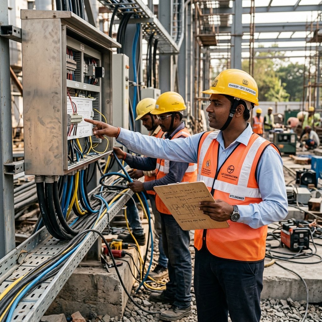 Rakesh Bhuniya supervising electrical work